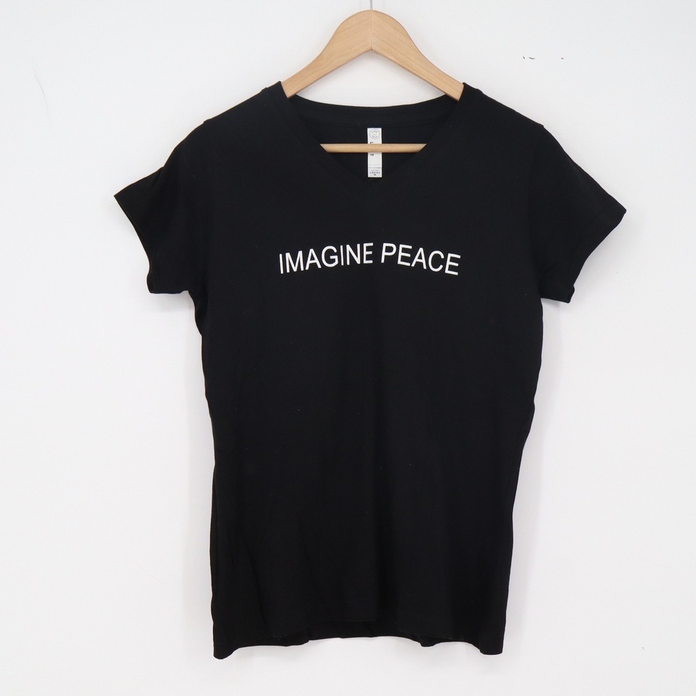 L.A.T Apparel T-Shirt Ladies M Imagine Peace Black Graphic V-Neck Excellent